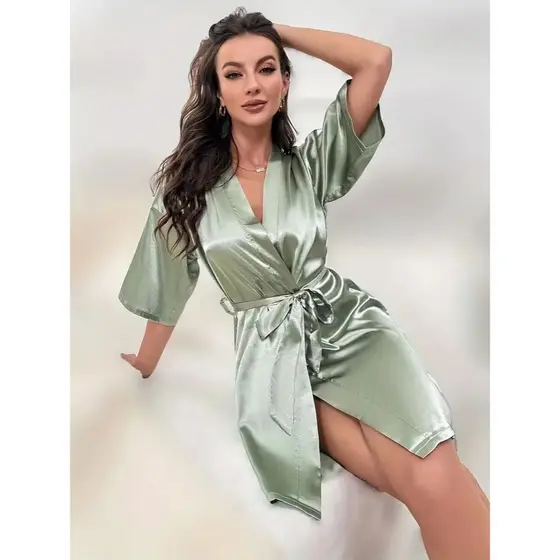 Robe de Cetim Verde Menta Madrinha De Casamento/Debutante/Salao de Beleza
