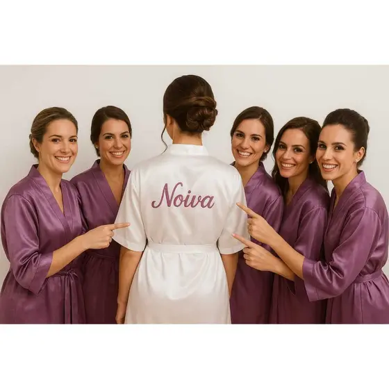 Conjunto de Robes Lilás para Madrinhas e Convidadas – Charme e Sofisticação para o Seu Casamento