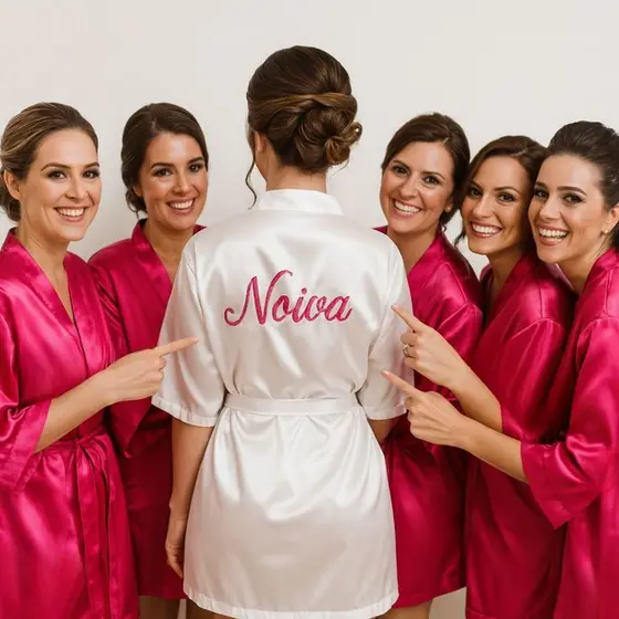 Conjunto de Robes Pink Vibrante para Madrinhas e Convidadas – Estilo e Alegria para o Seu Grande Dia!