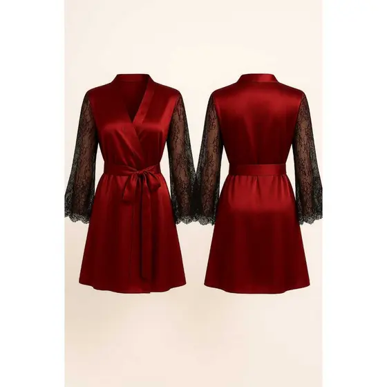 Robe de Cetim Vermelho Vibrante com Detalhes em Renda Preta – Sofisticação e Conforto