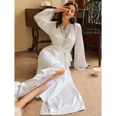 Robe de Cetim Noiva Branco Feminino Longo - Elegância e Conforto para Seu Momento Especial