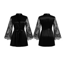 Robe de Cetim Preto com Renda Luxo - Elegância e Conforto
