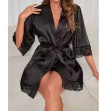 Robe De Cetim Preto "Sussurro Da Seducao" Luxo E Elegancia Ao Seu Alcance