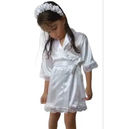 Robe Hobby Infantil Daminha De Cetim Branco Com Renda