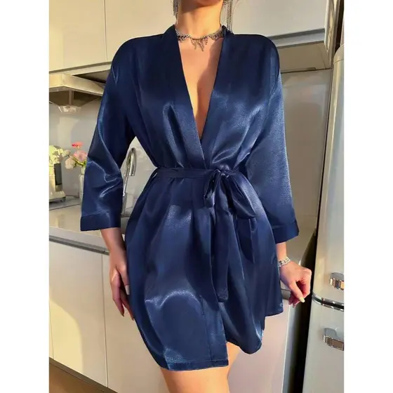 Robe De Cetim Elegante Azul Royal