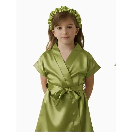 Robe Infantil de Cetim  - Verde Oliva