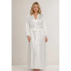 Robe Longo de Cetim Branco Chiquissimo com Detalhe em Renda