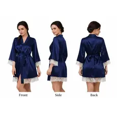 Robe de Cetim Azul Marinho com Renda Branca - Sofisticação e Conforto