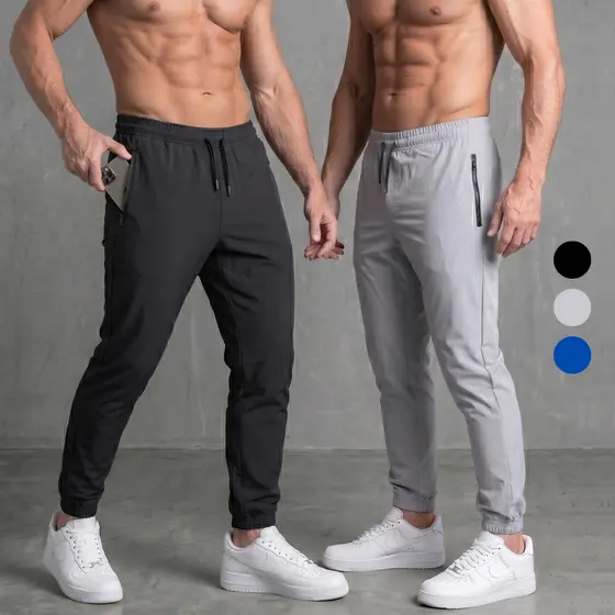 KIT 2 Calça Jogger Masculina Tactel Com Elastano Bolsos Com Zíper fitness calça para treinar verão e inverno