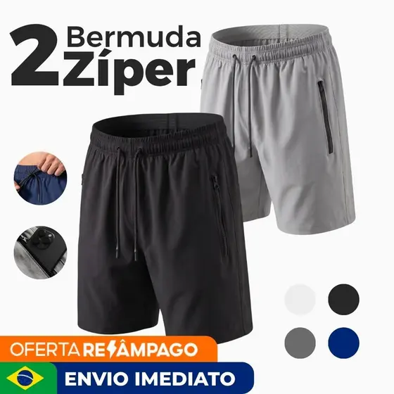 KIT 2 BERMUDA MASCULINA TACTEL COM ELASTANO ZIPER NO BOLSO para treinar na academia ou dia a dia