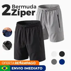 KIT 2 BERMUDA MASCULINA TACTEL COM ELASTANO ZIPER NO BOLSO para treinar na academia ou dia a dia
