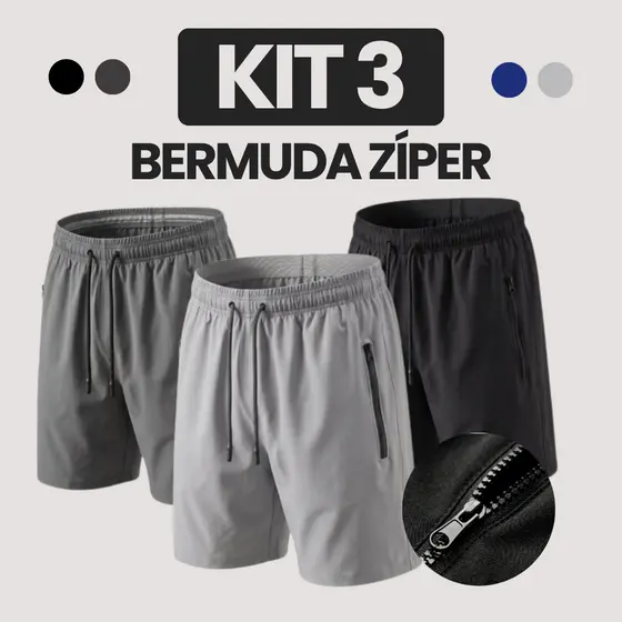KIT COM 3 BERMUDA COM BOSLO ZÍPER MASCULINA tactel com elastano perfeita para treinar na academia