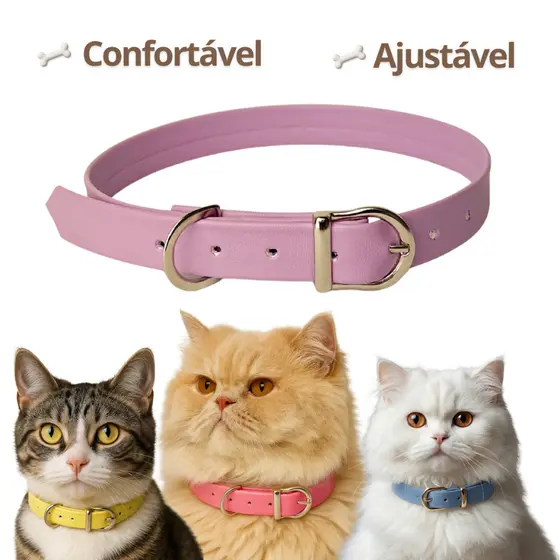Coleira para Gato Couro Sintético Segurança e Conforto para pet