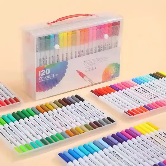 Kit 24/36/48/60/80/100/120 Cores Caneta 2 em 1 Brush Lettering e Ponta Fina Dual Pen Canetinha Colorir Desenho