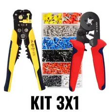 Kit de alicates de crimpagem + terminais de 1200 furos + alicates de decapagem de 0,25 a 10mm²