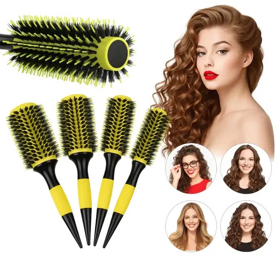Kit 3 pc Escova De Cabelo Térmica Cerdas De Javali Mista Madeira