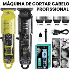 Máquina De Cortar Cabelo Profissional Smart Lcd Barbeador Elétrico Transparente Sem Fio Para Homens