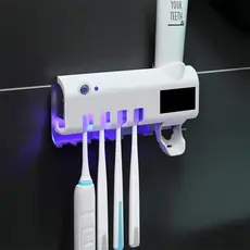 Porta Escova Dentes Com Esterilizador Uv Aplicador Pasta de Dente Suporte Dispenser Escova