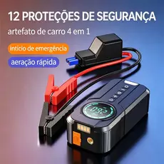 Bomba de Ar Portatil Compressor Inflator Multi-função 4 em 1 PowerBank 8kmah Bateria Calibrador de Carro Auto Pneu