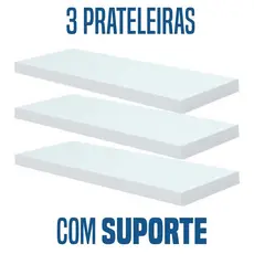 Kit 3 Prateleiras Mdf Branca de Parede 30x10 Com Suporte