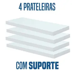 Kit 4 Prateleiras Mdf Branca de Parede 30x10 Com Suporte