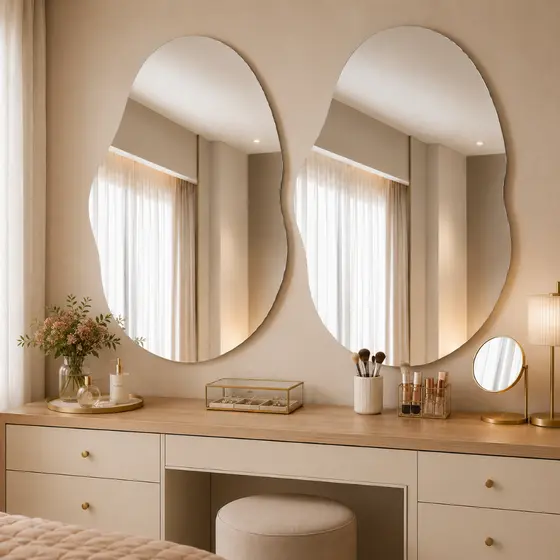 Kit 2 Espelhos Orgânicos Decorativos Pinterest Lapidado Sem Moldura 70x50 Banheiro Lavabo Sala Hall