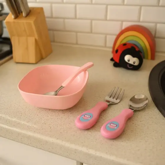 Kit Alimentação Infantil 4 Peças Tigela Talheres Inox Bebê