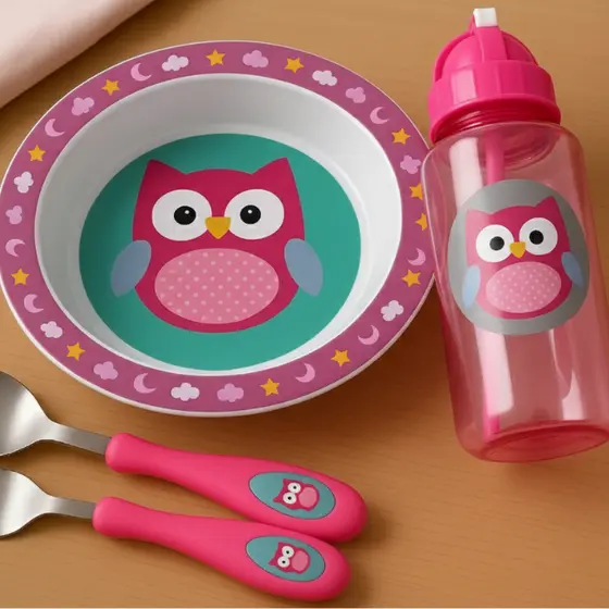 Kit Infantil Alimentação Talheres Inox Prato Bebê Colorido