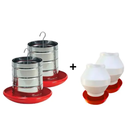 Kit Comedouro 3kg Tubular + Bebedouro 2L p/ Galinhas Aves Frangos