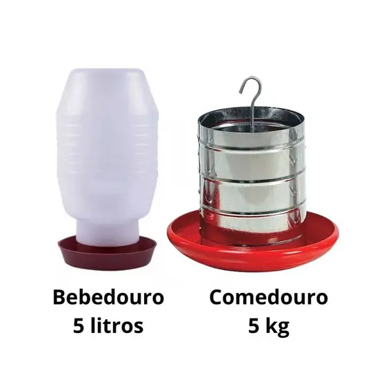 Kit Bebedouro 5L + Comedouro Tubular 5 kg Aves Frango Galinhas Frangos