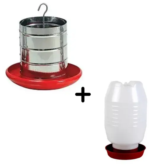 Kit 1 Comedouro Tubular Galinha Frango Aves Faisão 5 Kg +  1 Bebedouro 5 Litros
