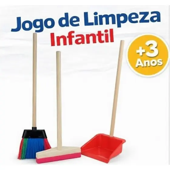 Kit Limpeza Infantil Educativo – Vassoura Rodo Pá Brinquedo Criança