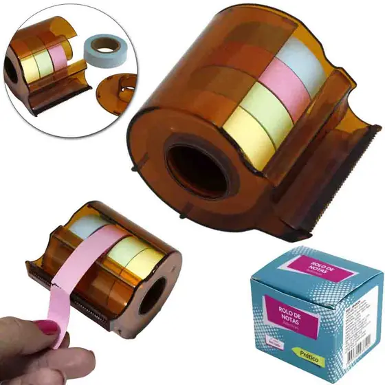 Bloco de Anotação Rolo Adesivo 4 Cores 12,5mm com Suporte - Organize Notas, Rótulos e Tarefas