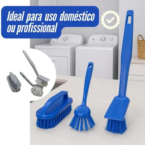 Kit 3 Escovas de Limpeza Multiuso – Pia, Azulejo, Roupas, Piso – Durável e Prático