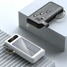 Carregador Portátil Power Bank 20.000mah 5 Em1 Solar  Saida 4 Cabos  LED lanterna SUPORTE