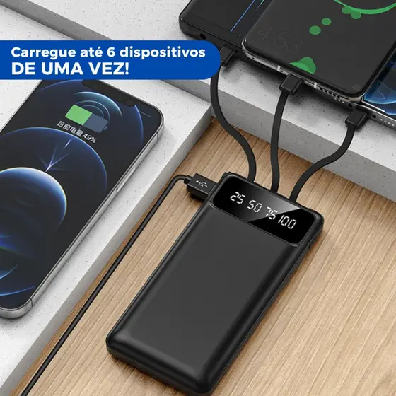 20000mah Carregador Power Bank Portátil Universal Saida 4 Cabos com suporte e lanterna