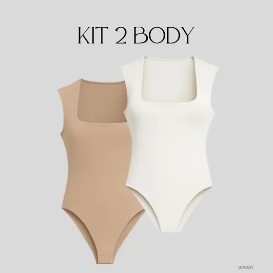 Kit 2 Body Feminino  Decote Quadrado Suplex Alfa Larga Preto Marrom P M G GG Slim Plus Size Collant Justo Moda Feminina