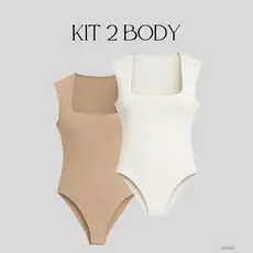 Kit 2 Body Feminino  Decote Quadrado Suplex Alfa Larga Preto Marrom P M G GG Slim Plus Size Collant Justo Moda Feminina