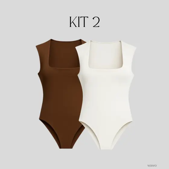Kit 2 Body Decote Quadrado Suplex Alfa Larga Preto Marrom P M G GG Slim Plus Size Collant Justo Moda Feminina