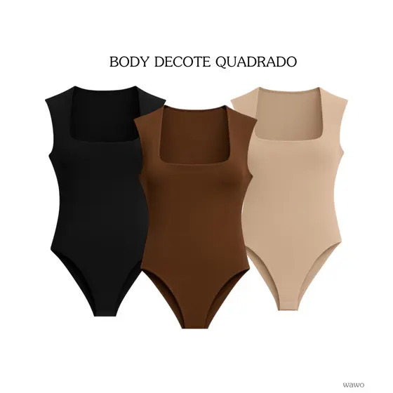Body Feminino  Collant Alça Larga Tendencia Forro Blogueira P M G Regata Suplex Feminino Decote Quadrado