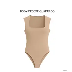 Body Feminino Decote Quadrado Collant Plus e Slim Alça Larga Blogueira P M G Regata Suplex Feminino Decote Quadrado
