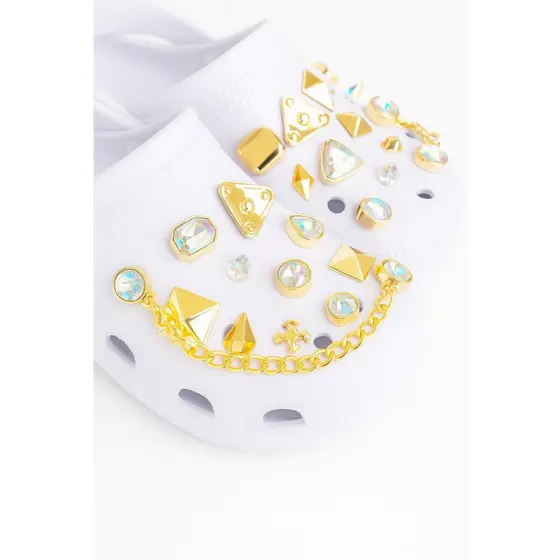 Charme Botton Pingente Babuche Enfeite DOURADO e PRATA sapato kit 24 uni