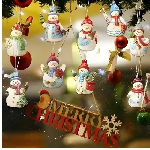 Pingente Arvore de Natal Enfeite Boneco de Neve em MAdeira Kit 18un com cordão para pendurar