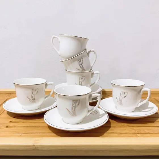 Conjunto De Xicaras Com Pires De Cafe Porcelana Kit 12 Pecas Luxo Cerâmica Presente Black Friday