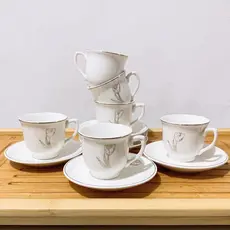 Conjunto De Xicaras Com Pires De Cafe Porcelana Kit 12 Pecas Luxo Cerâmica Presente Black Friday