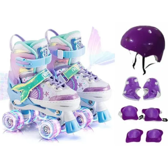 Patins 4 Rodas ARCO ÍRIS Com Luz De Led E Glitter Top