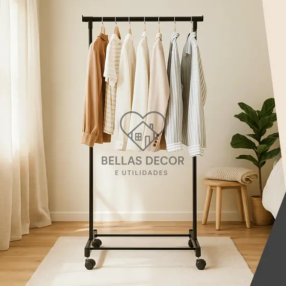 Arara Cabideiro de Roupas com Rodinhas Giratórias – Multiuso Leve Compacta