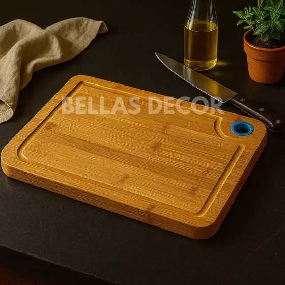 Tábua de Corte em Bambu Com Furo de Silicone 37x27cm