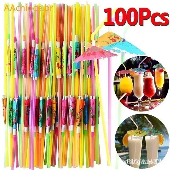 FCL 100 Suportes Descartáveis para Guarda-Chuvas, Hastes de Plástico para Guarda-Chuvas para Festas com Tema de Praia JM