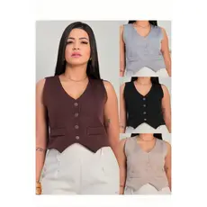 Colete Coletinho Feminino Alfaiataria Curto C/ Botões Social Decote Estilo Social Moderno